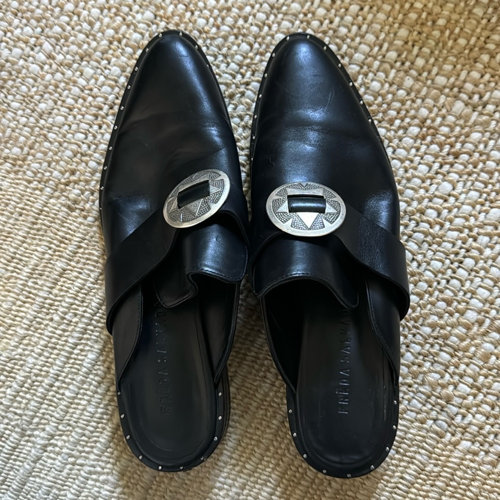 Freda Salvador mules with silver buckle